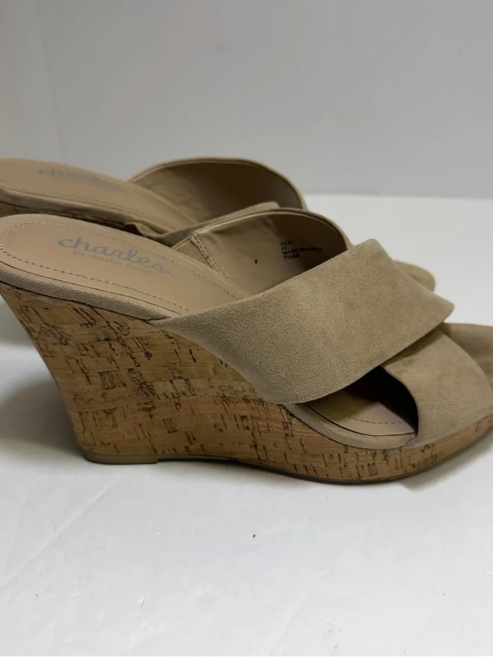 Charles by Charles David Taupe Suede Crisscross Cork Wedge Sandals‎